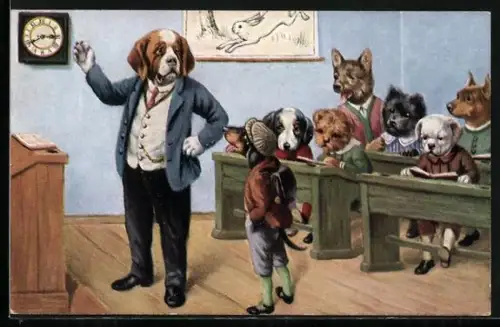 AK Der Frechdachs, vermenschlichte Hunde lernen in der Schule
