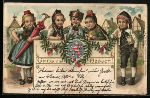 AK Gruss aus Hessen!, Kinder in hessischer Tracht
