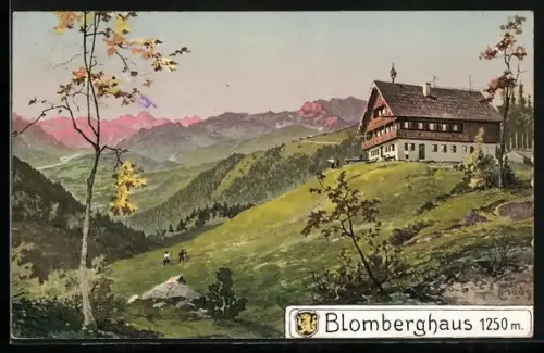 Künstler-AK Carl Moos: Blomberghaus, Berghütte bei Bad Tölz