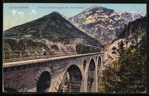 AK Karwendelbahn, Vorberg-Viadukt gegen den Rauchenkopf
