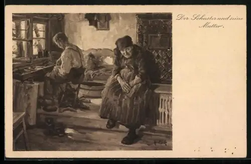 Künstler-AK Der Schuster und seine Mutter