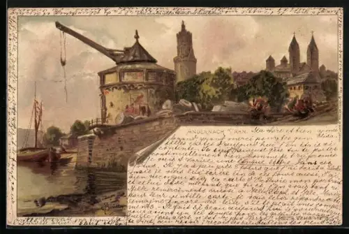 Künstler-AK Carl Biese: Andernach am Rhein, Ortspartie am Hafen