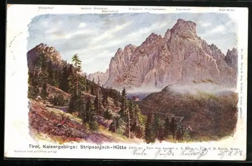Künstler-AK F.A.C.M. Reisch: Kaisergebirge mit Stripsenjoch-Hütte
