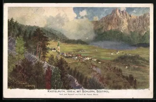 Künstler-AK F.A.C.M. Reisch: Castelrotto, Panorama