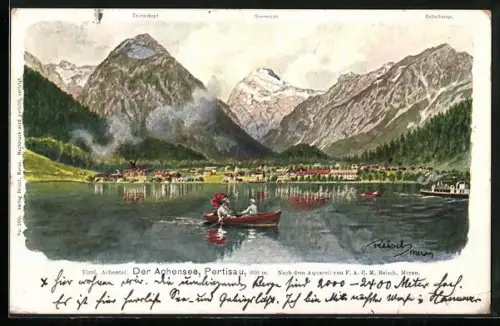 Künstler-AK F.A.C.M. Reisch: AK Pertisau, Panorama am Achensee
