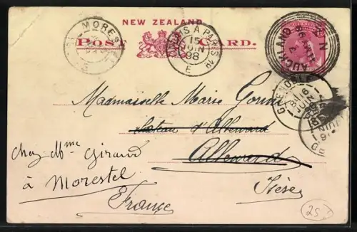 Lithographie New Zealand, Mt. Egmont, Waikite Geyser, Otira Gorge, Mt. Cook