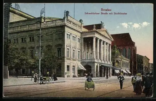 AK Breslau / Wroclaw, Schweidnitzer Strasse am Stadt-Theater