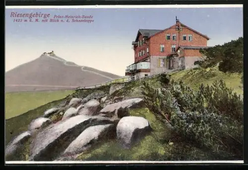AK Prinz Heinrich-Baude mit Blick zur Schneekoppe