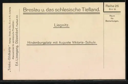 AK Liegnitz, Hindenburgplatz mit Auguste Victoria Schule