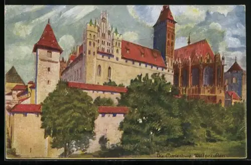 Künstler-AK Marienburg / Malbork, Blick auf die Marienburg