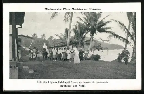 AK Fidji-Makogai, L`ile des Lepreux, Soeurs en tournee de pansements, Leprakolonie