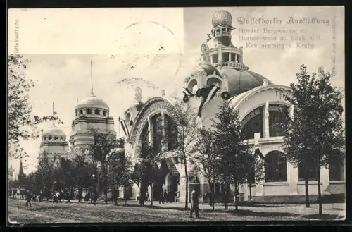 AK Düsseldorf, Düsseldorfer Ausstellung, Hauptstrasse mit Blick auf Pavillons Hoerde und Krupp