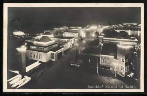 AK Düsseldorf, Ausstellung Gesolei 1926, Beleuchtung bei Nacht