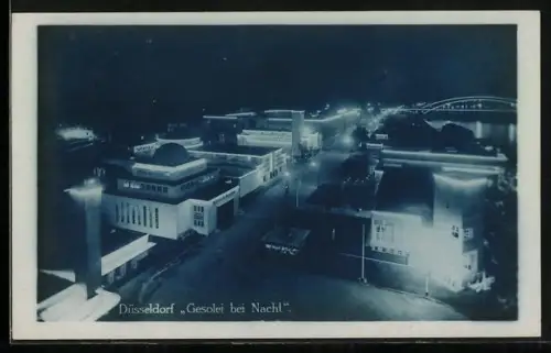 AK Düsseldorf, Ausstellung Gesolei, Ausstellungsgelände bei Nacht