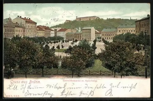 AK Brünn-Brno, Getreidemarkt mit dem Spielberg