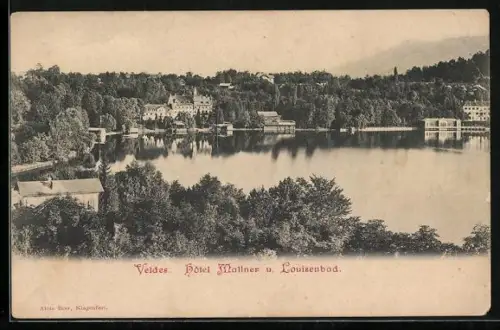 AK Veldes, Hotel Mallner und Louisenbad vom See aus