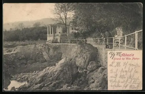 AK Abbazia, Strand bei Villa Neptun