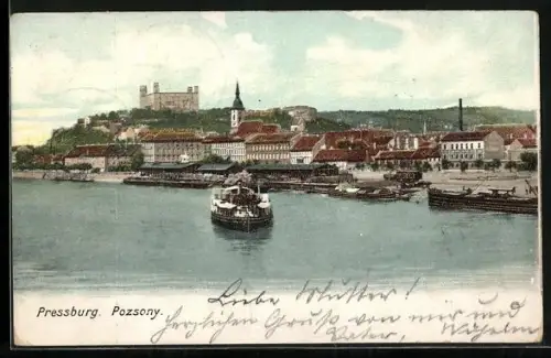 AK Pressburg, Ortsansicht, Dampfer