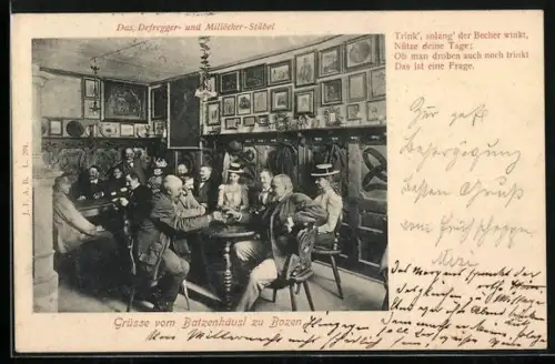 AK Bozen, Gasthaus Batzenhäusl, Defregger- u. Millöcker-Stübel, Innenansicht