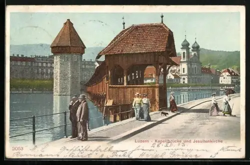AK Luzern, Kapellbrücke und Jesuitenkirche
