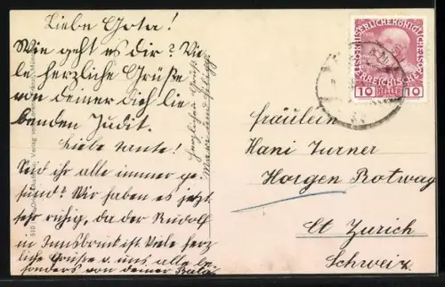 AK Meran, Ortsansicht mit Kindern in Tracht