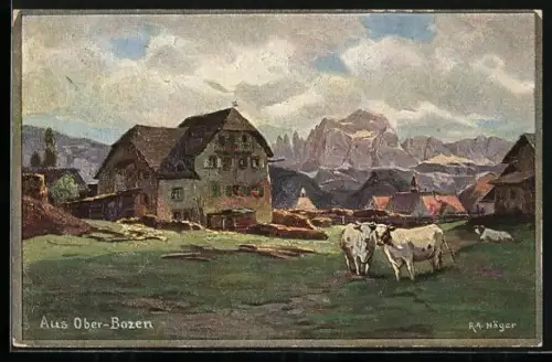 Künstler-AK Rudolf Alfred Höger: Oberbozen, Landhaus am Morgen
