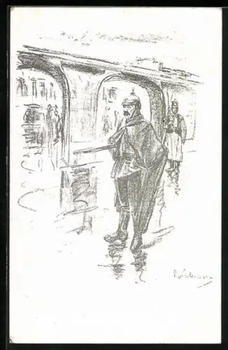 Künstler-AK Max Liebermann: Wachsoldaten vor einer Brücke