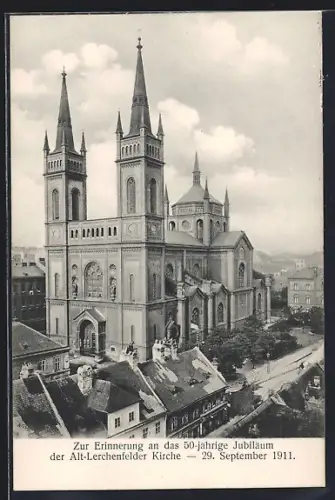 AK Wien, Alt-Lerchenfelder Kirche mit Strasse aus der Vogelschau, Jubiläum 1911