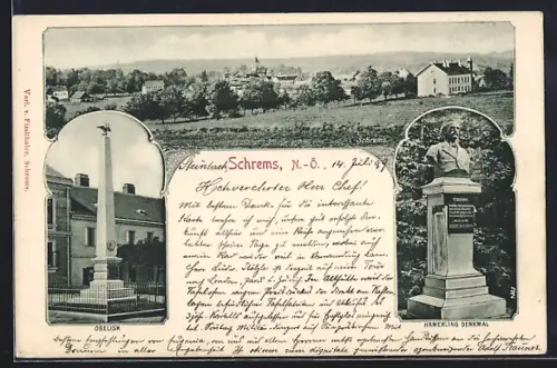 AK Schrems, Totale, Obelisk und Hamerlings-Denkmal