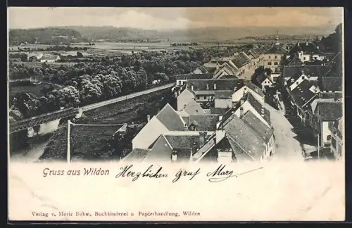 AK Wildon, Totalansicht mit Gewässser und Blick ins Land