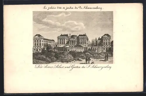 Lithographie Wien, Sommerpalast und Garten des F. Schwarzenberg