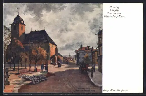 Künstler-AK Wien-Penzing, Strassenpartie