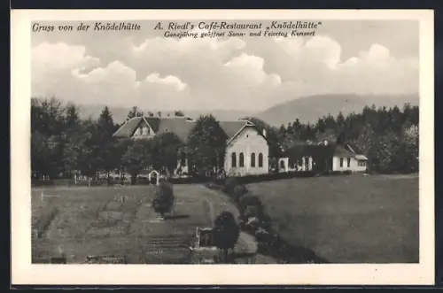 AK Wien, A. Riedls Cafe-Restaurant Knödelhütte, Panorama mit Umgebung