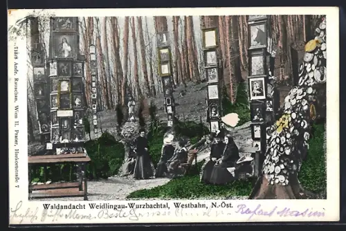 AK Weidlingau-Wurzbachtal /N.-Ö., Waldandacht mit Besucherinnen