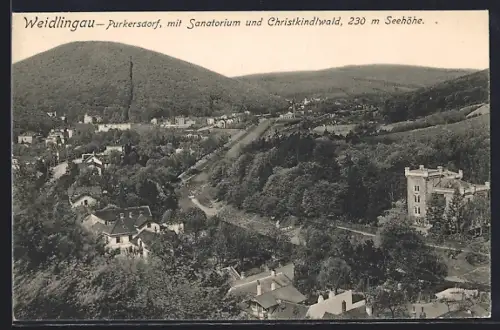AK Weidlingau-Purkersdorf, Gesamtansicht mit Sanatorium und Christkindlwald