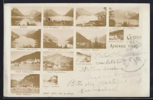 AK Pertisau, Gesamtansicht, Hotels Finsterhaus & Scholastika, Gasthäuser Seespitze & Mayer