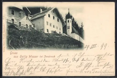 AK Heilig Wasser bei Innsbruck, Ortspartie mit Kirche