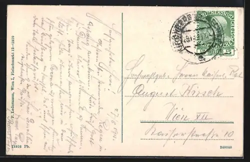 AK St. Corona am Wechsel, Strassenpartie mit Gehöft vor Bergpanorama mit dem Schneeberg