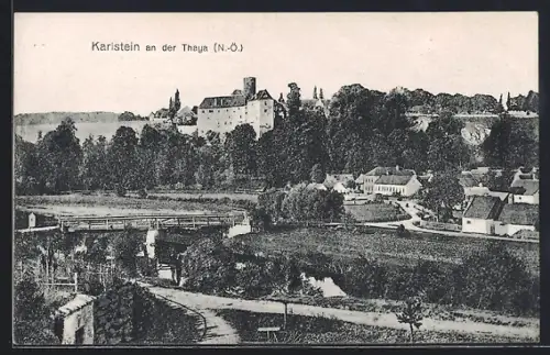 AK Karlstein a. d. Thaya, Ortsansicht mit Brücke und Schloss
