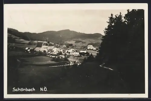 AK Schönbach /N.-Ö., Gesamtansicht mit Umgebung aus der Vogelschau