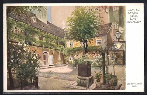 Künstler-AK Wien, Dreimäderlhof in der Stiegengasse