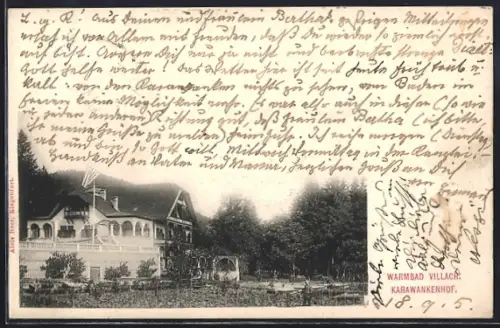 AK Warmbad Villach, Gasthof Karawankenhof mit Garten