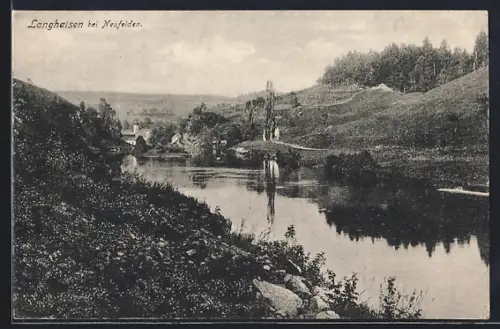 AK Langhalsen bei Neufelden, Uferpartie mit Kirche