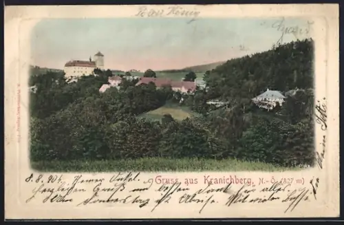 AK Kranichberg /N.-Ö., Ortsansicht mit Turmgebäude aus der Vogelschau