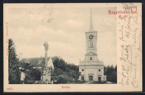 AK Rappoltenkirchen /N.-Ö., Kirche und Säulendenkmal aus der Vogelschau