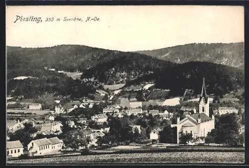 AK Piesting /N.-Ö., Totalansicht mit Kirche aus der Vogelschau