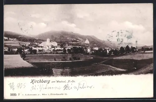 AK Kirchberg am Wechsel, Ortsansicht mit Feldern u. Bergen