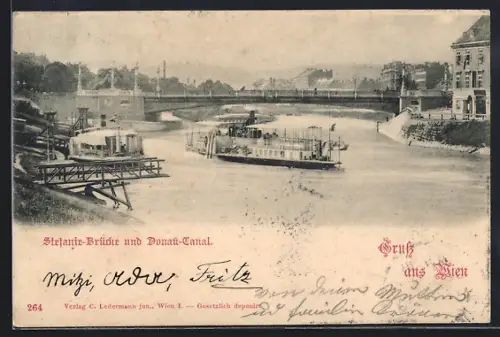 AK Wien, Stefaniebrücke, Donaukanal, Dampfer