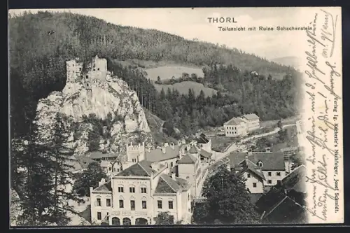 AK Thörl, Teilansicht mit Ruine Schachenstein