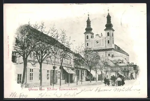 AK Maria-Lanzendorf, Gasthaus mit Kirche
